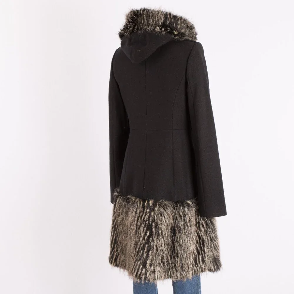 Rachel Zoe Black Wool Military Coat with Faux Fur Trim Size US 8 - Picture 5 of 11